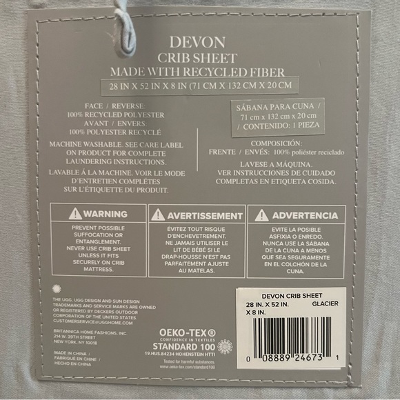 UGG Devon Crib Sheet - Glacier - Picture 3 of 3